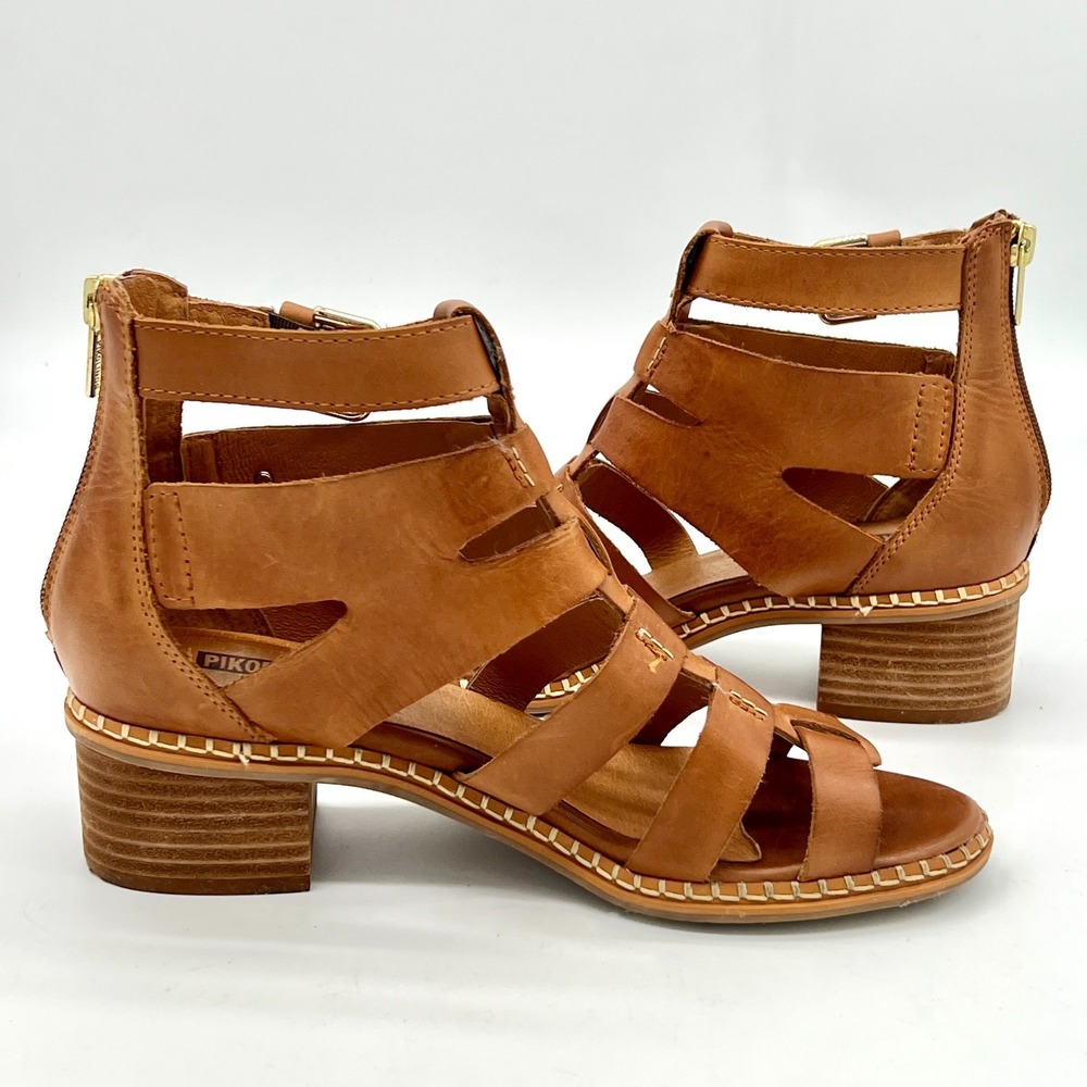 PIKOLINOS Blanes Womens 8-8.5/39 Cage Block Heeled Sandal w Zip Brandy $205 - Picture 8 of 13